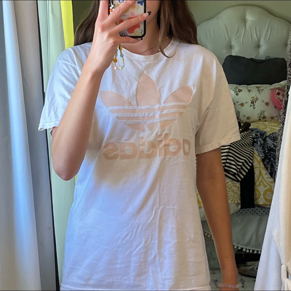 oversized adidas shirt with pink adidas logo